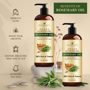 Handcraft Blends Sweet Almond Oil with Rosemary Oil - 8 Fl Oz - 100% Pure and Natural - Premium Grade Oil for Skin and Hair - Carrier Oil - Hair and Body Oil - Massage Oil