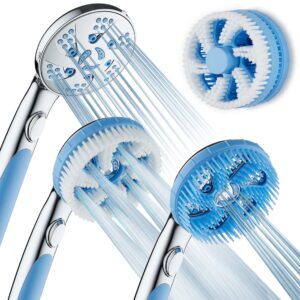 4-in-1 aquassage by aquacare - high pressure 10-mode shower head, hand shower, hydro body brush & hair brush in one! with two brackets, extra-long 6 foot stainless steel hose & brush head holder