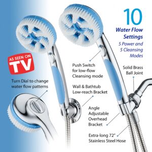 4-in-1 Aquassage by AquaCare - High Pressure 10-mode Shower Head, Hand Shower, Hydro Body Brush & Hair Brush in One! With Two Brackets, Extra-long 6 foot Stainless Steel Hose & Brush Head Holder