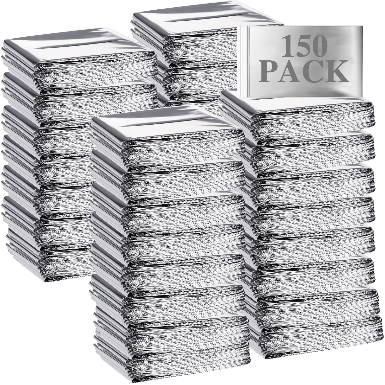 Emergency Blanket Bulk Foil Survival Thermal Blankets Pack Silver Foil Reflective Blankets for Cold Outdoors Camping Hiking First Aid Shelter Space Emergency Supplies Blanket Set (150 Pieces)