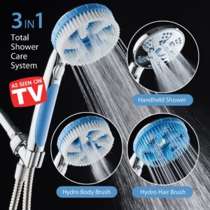 4-in-1 Aquassage by AquaCare - High Pressure 10-mode Shower Head, Hand Shower, Hydro Body Brush & Hair Brush in One! With Two Brackets, Extra-long 6 foot Stainless Steel Hose & Brush Head Holder