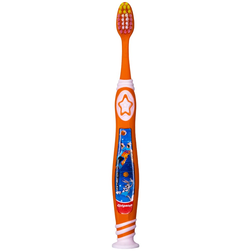 Colgate Space Jam Kids Toothbrush, with Suction Cup, 5+ Years, Extra Soft, (Colors Vary) - Pack of 2