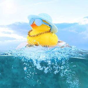 KINBOM Rubber Duck Car Ornament, Car Duck Decoration Dashboard Duck Yellow Duck Décor for Car Dashboard Office Bedroom Boys Girls Kids Bathing Toy (Blue Transparent Swim Ring)