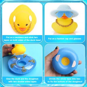 KINBOM Rubber Duck Car Ornament, Car Duck Decoration Dashboard Duck Yellow Duck Décor for Car Dashboard Office Bedroom Boys Girls Kids Bathing Toy (Blue Transparent Swim Ring)