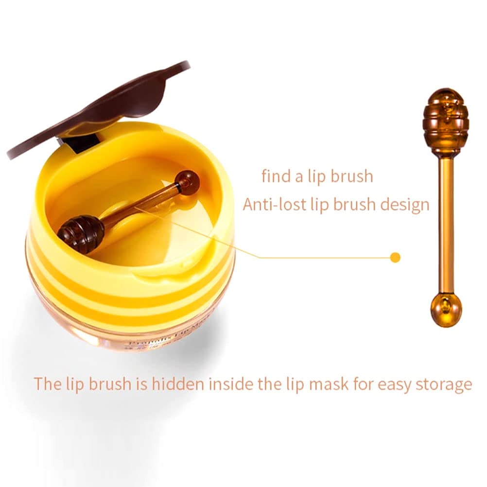 Bee Lip Balm Honey Pot, Strawberry & Honey Moisturizing Propolis Lip Mask, Hydrating & Prevention Dry and Cracked Lip Scrubs Exfoliator, Reduces Lip Lines (Yellow & Pink)