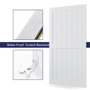 COSHOMER 42in x 84in White Sliding Barn Door, Solid Barn Door Slab Covered with Water-Proof PVC Surface, MDF, Easy Assembly, H-Frame