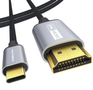 techtobox usb c to hdmi 2.1 cable [8k@60hz,4k@120hz,2k@144hz] 6ft type c to hdmi 8k braided cord [thunderbolt 3/4 compatible] support hdcp2.3/hdr/dsc for macbook pro/air,iphone 15/plus/pro/pro max