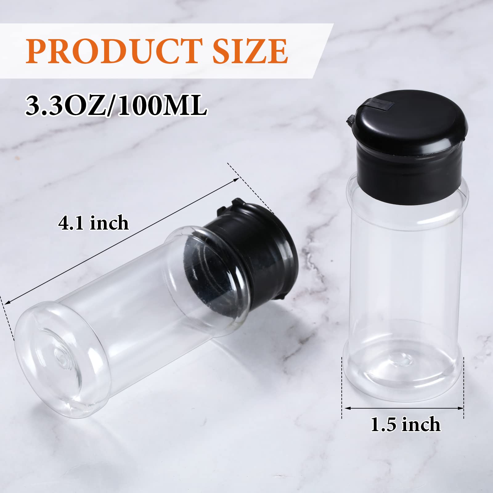 50 Pcs Plastic Spice Jars with Shaker Lids Spice Containers Plastic Spice Bottles Seasoning Shaker Jars 3.3 Oz/ 100ml Seasoning Shaker for Storing Spice, Herbs and Seasoning Powders (Black)