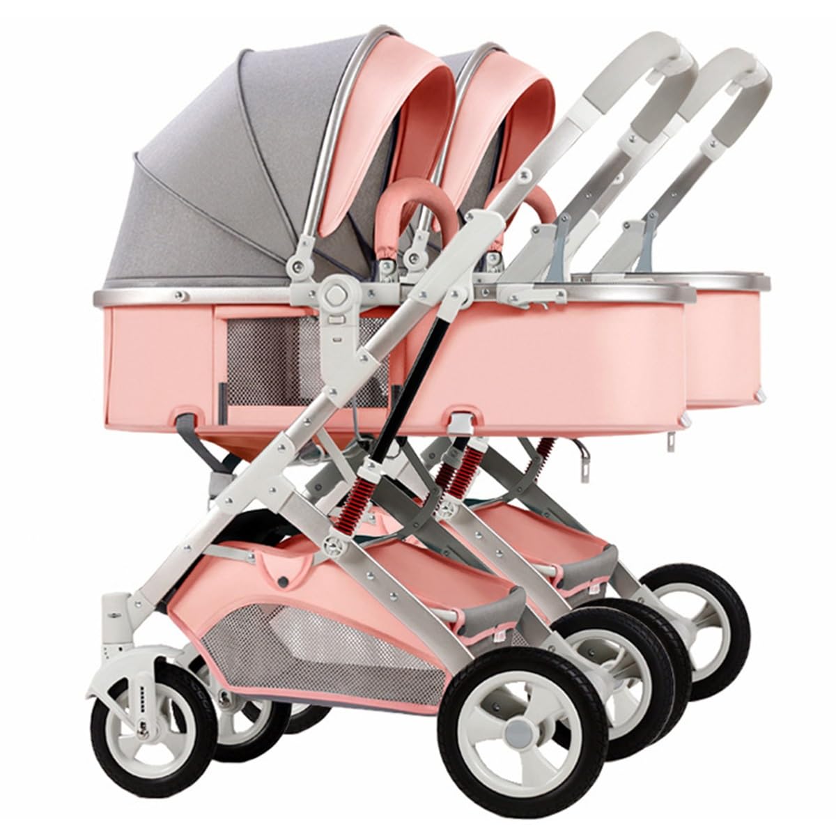 High View Pram 2-in-1 Toddler Stroller Foldable Pram Carriage Reclining Seat and Carbon Steel Frame,Mobile Crib,Reversible Bassinet,Detachable Armrest (Color : Pink)