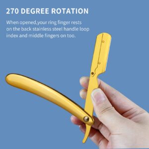 Professional Barber Straight Edge Razor, Men's Straight Shaving Razors for Barbershop Salons Close Shaving Beard Mustache Shaving Grooming (Gold)