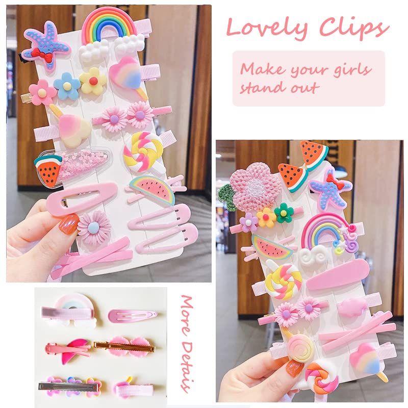 28 PCS Cute Hair Clips Fashion Girls Hair Accessories Flower Fruit Colorful Rainbow Candy Dessert Lovely Animal Barrettes Set Non-slip Metal Snap Pins for Girls Kids Teens Toddlers (Style B)