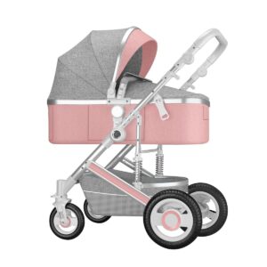 2-in-1 stroller for toddler reclining stroller high landscape pushchair with foot cover,foldable aluminum alloy pushchair with adjustable backrest (color : pink)