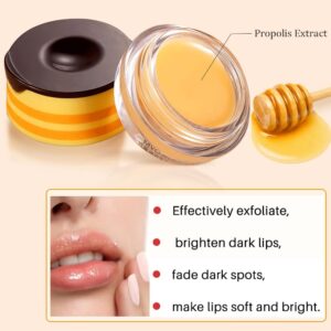 Bee Lip Balm Honey Pot, Strawberry & Honey Moisturizing Propolis Lip Mask, Hydrating & Prevention Dry and Cracked Lip Scrubs Exfoliator, Reduces Lip Lines (Yellow & Pink)