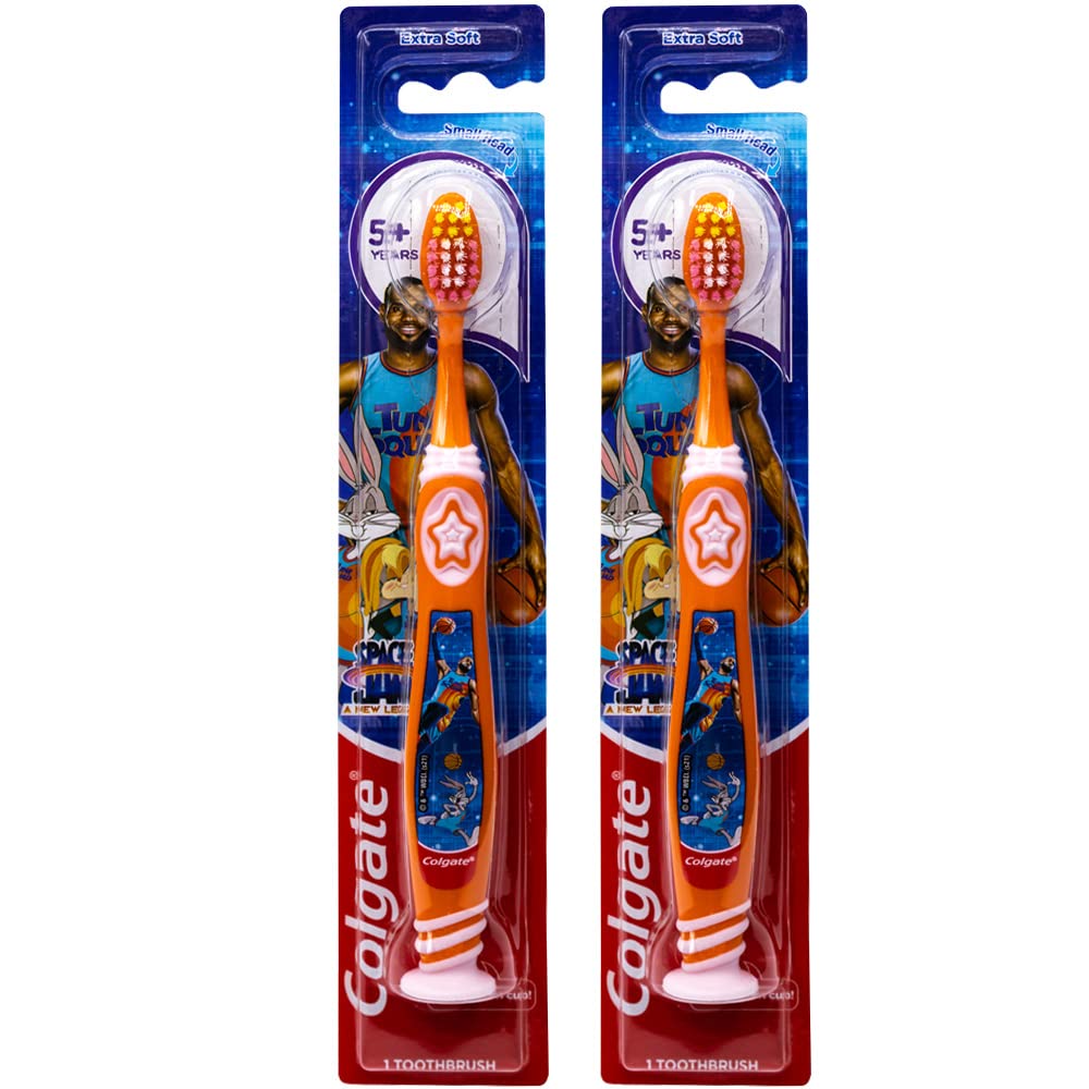 Colgate Space Jam Kids Toothbrush, with Suction Cup, 5+ Years, Extra Soft, (Colors Vary) - Pack of 2