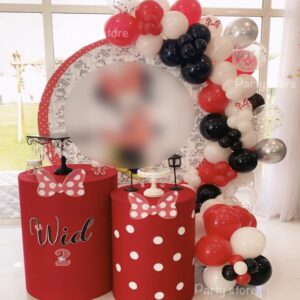 NIVIUS PHOTO Tiny Hands Red Cylinder Cover for Baby Girl Birthday Party Decoration Stretchy Cloth Plinth Cover Pedestal Cover