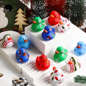 Vinsot Christmas Rubber Ducks Bulk Mini Christmas Bath Toys Snowflake Santa Hat Candy Cane Christmas Tree Print Ducks Xmas Rubber Duckies for Bath(24 Pieces)