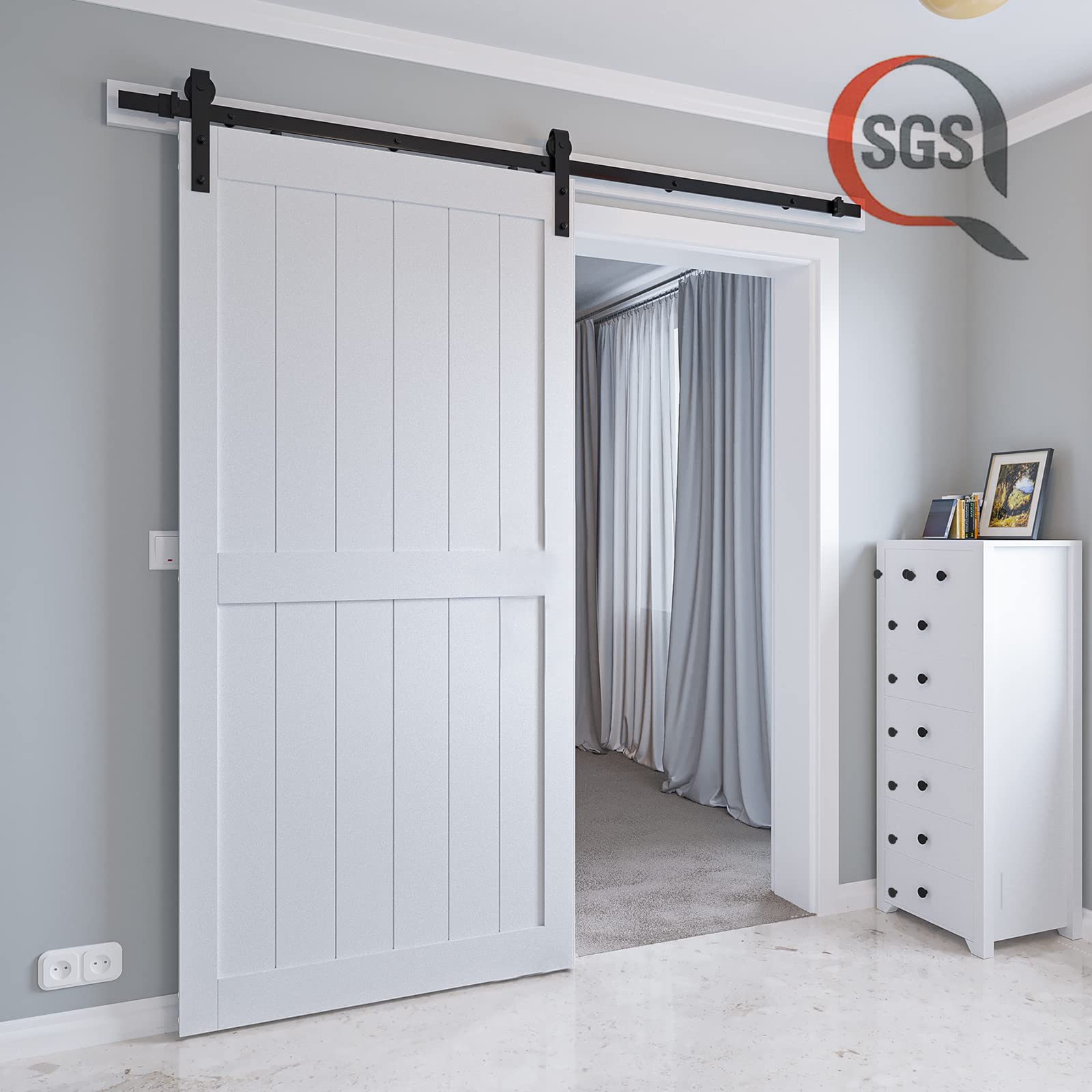 COSHOMER 42in x 84in White Sliding Barn Door, Solid Barn Door Slab Covered with Water-Proof PVC Surface, MDF, Easy Assembly, H-Frame