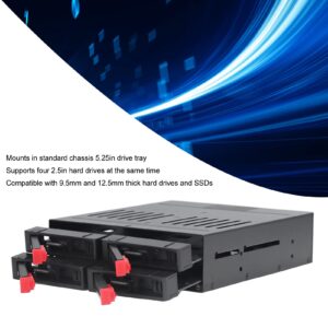 ASHATA 4 Bay HDD Cage, Chassis 5.25in Drive Tray 4 Bay HDD Enclosure, 2.5in SATA HDD Mobile Rack Compatible 9.5mm 12.5mm Thick Bottom Hard Drives SSDs