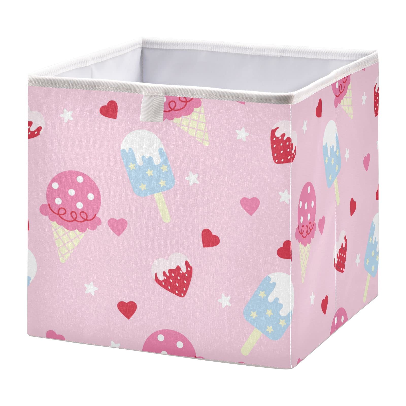 Kigai Kawaii Ice Cream Cube Storage Bin, Large Foldable Organizer Basket for Toys, Shelves, Laundry, Nursery -11 x 11 x 11 in