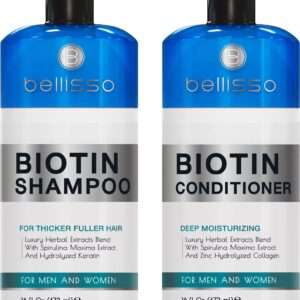 BELLISSO Biotin Shampoo and Conditioner Set and Biotin Heat Protectant Spray for Hair with Moroccan Argan Oil