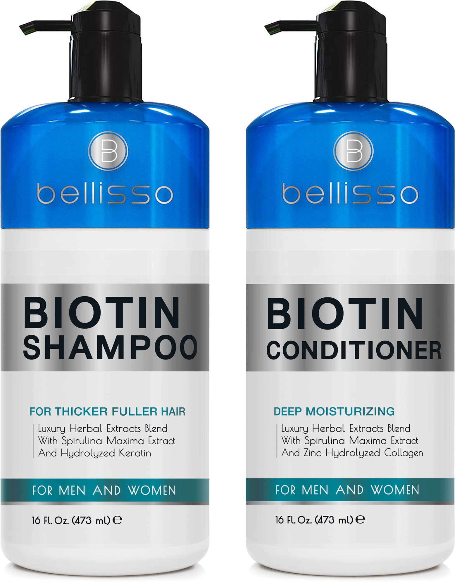 BELLISSO Biotin Shampoo and Conditioner Set and Biotin Heat Protectant Spray for Hair with Moroccan Argan Oil