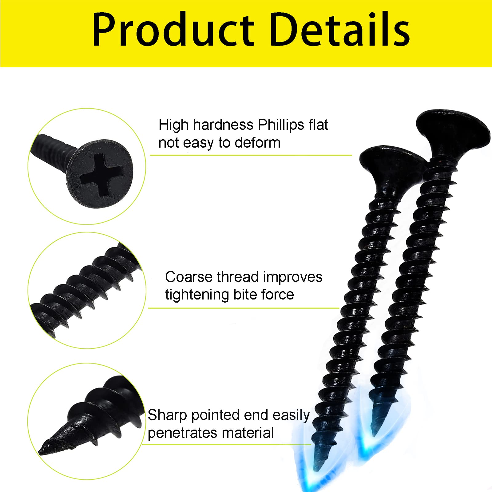 LERNOU #6 Wood Screw Assembly Kit, Phillips Drive Flat Head Self Tapping Screw Set, Kitchen Cabinet Drywall Small Screws 300 Pcs, Length 5/8" to 2", Oxide Coated Deck Black or DIY Fasteners.