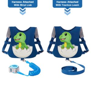 Accmor Toddler Leash Harness, Cute Dinosaur Child Harness Baby Leashes + Anti-Lost Wrist Link, Kids Harness Walking Assistant Strap Belt Tether for 1-4 Years Boys Girls to Travel & Outdoor (Dark Blue)