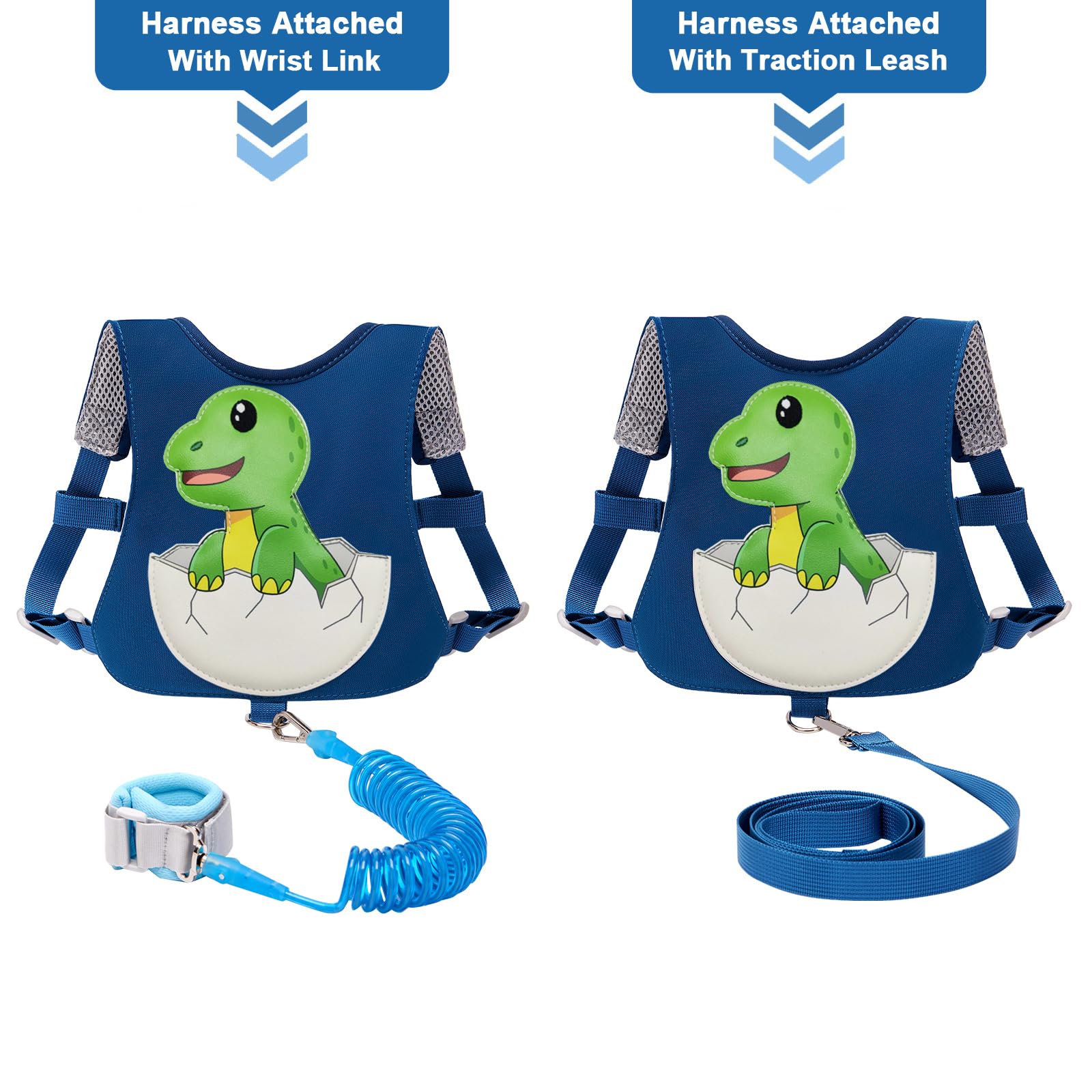 Accmor Toddler Leash Harness, Cute Dinosaur Child Harness Baby Leashes + Anti-Lost Wrist Link, Kids Harness Walking Assistant Strap Belt Tether for 1-4 Years Boys Girls to Travel & Outdoor (Dark Blue)