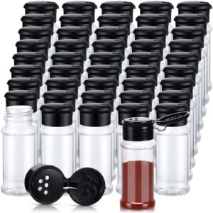 50 pcs plastic spice jars with shaker lids spice containers plastic spice bottles seasoning shaker jars 3.3 oz/ 100ml seasoning shaker for storing spice, herbs and seasoning powders (black)