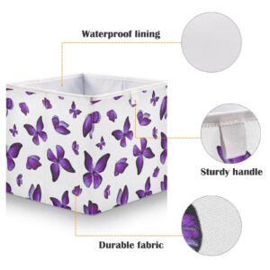 Kigai Watercolor Purple Butterfly Cube Storage Bin, Large Foldable Organizer Basket for Toys, Shelves, Laundry, Nursery -11 x 11 x 11 in