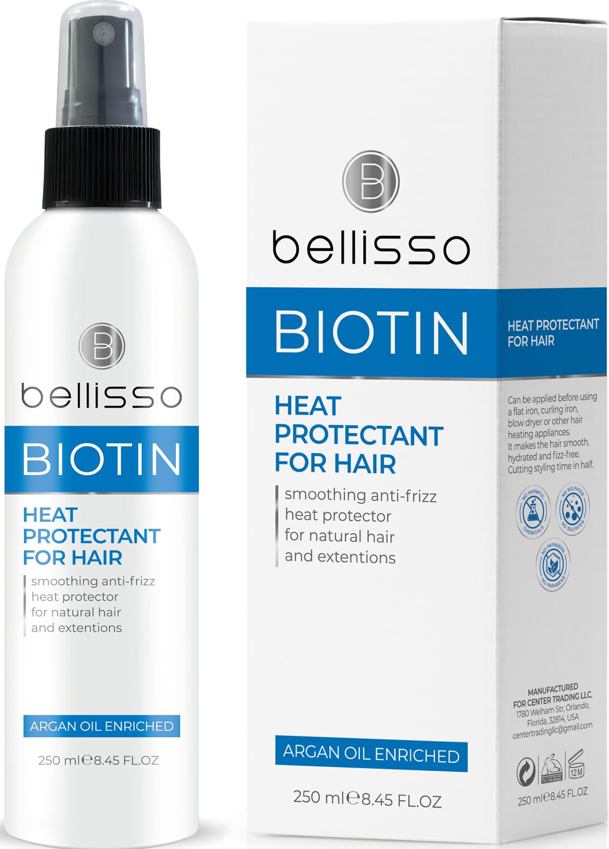 BELLISSO Biotin Shampoo and Conditioner Set and Biotin Heat Protectant Spray for Hair with Moroccan Argan Oil