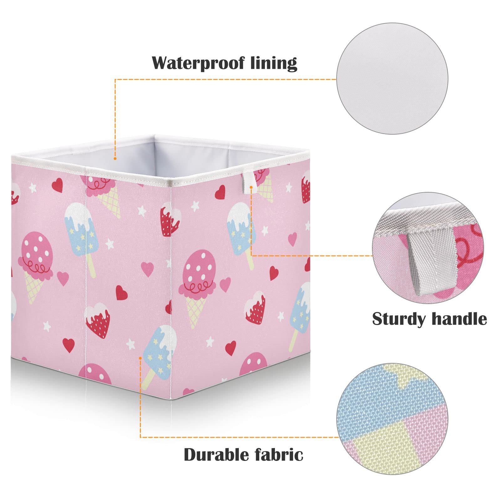 Kigai Kawaii Ice Cream Cube Storage Bin, Large Foldable Organizer Basket for Toys, Shelves, Laundry, Nursery -11 x 11 x 11 in