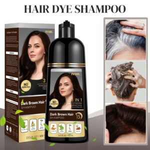 Ivnil Dark Brown Hair Dye Shampoo 3 in 1 Hair Color Shampoo for Gray Coverage Herbal Semi Permanent Champu Para Canas Con Tinte for Women and Men - Instant Result