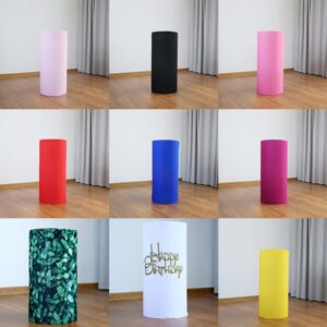 NIVIUS PHOTO Tiny Hands Red Cylinder Cover for Baby Girl Birthday Party Decoration Stretchy Cloth Plinth Cover Pedestal Cover