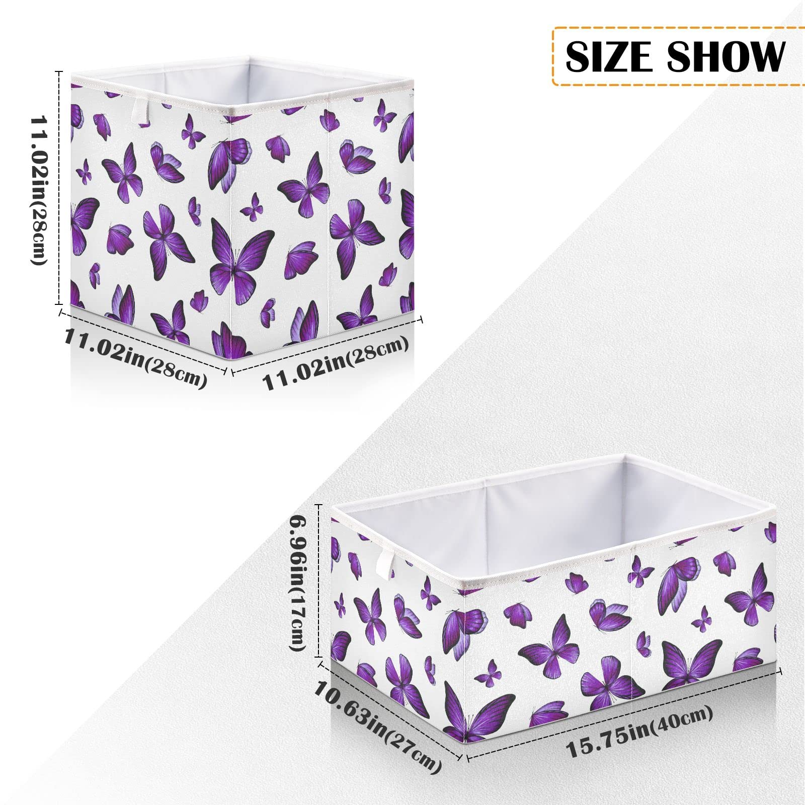 Kigai Watercolor Purple Butterfly Cube Storage Bin, Large Foldable Organizer Basket for Toys, Shelves, Laundry, Nursery -11 x 11 x 11 in