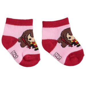 Harry Potter Baby Girls' Bodysuit, Knotted Cap & Socks Gift Set (Pink/Red/Yellow, 3-6 Months)