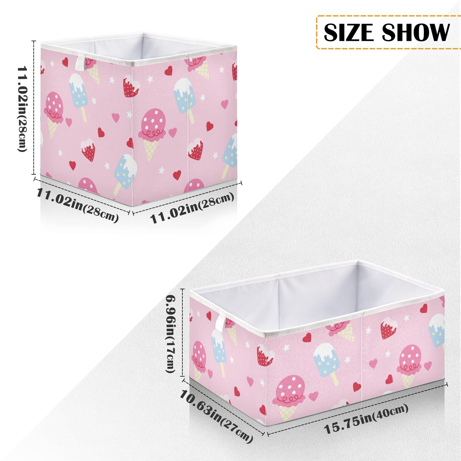 Kigai Kawaii Ice Cream Cube Storage Bin, Large Foldable Organizer Basket for Toys, Shelves, Laundry, Nursery -11 x 11 x 11 in