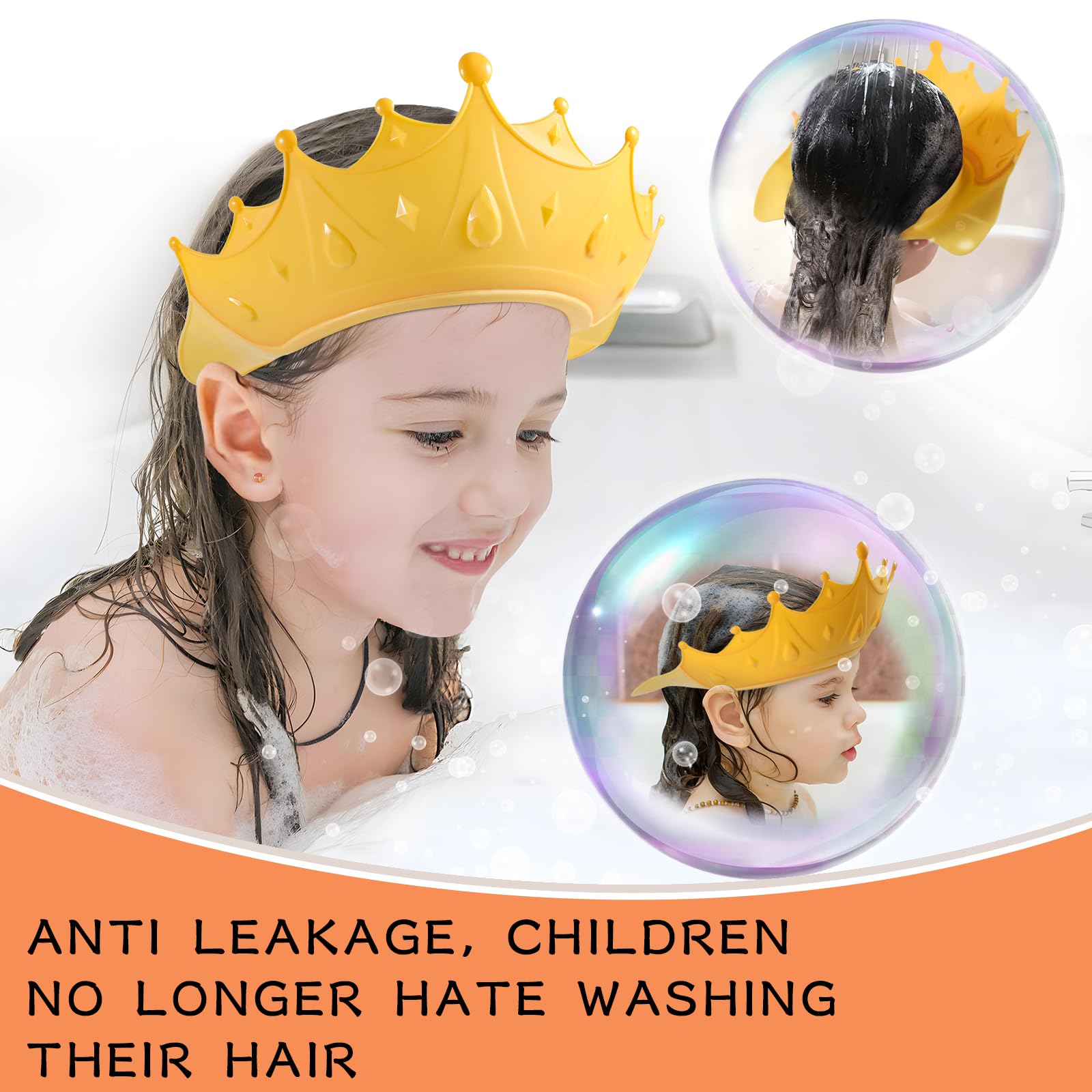 AZXIVIZ Baby Shower Cap Silicone for Children, Soft Adjustable Bathing Crown Hat Safe for Washing Hair, Protect Eyes and Ears from Shampoo for Baby, Toddlers and Kids from 6 Months to 12-Year Old