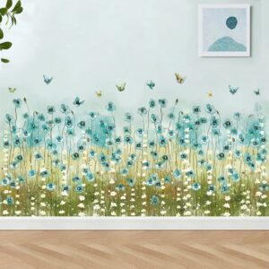 livegallery blue flowers wall decals white daisy wall stickers diy peel and stick butterfly plants wall sticker for baby kids girls bedroom nursery living room office corners skirting lines