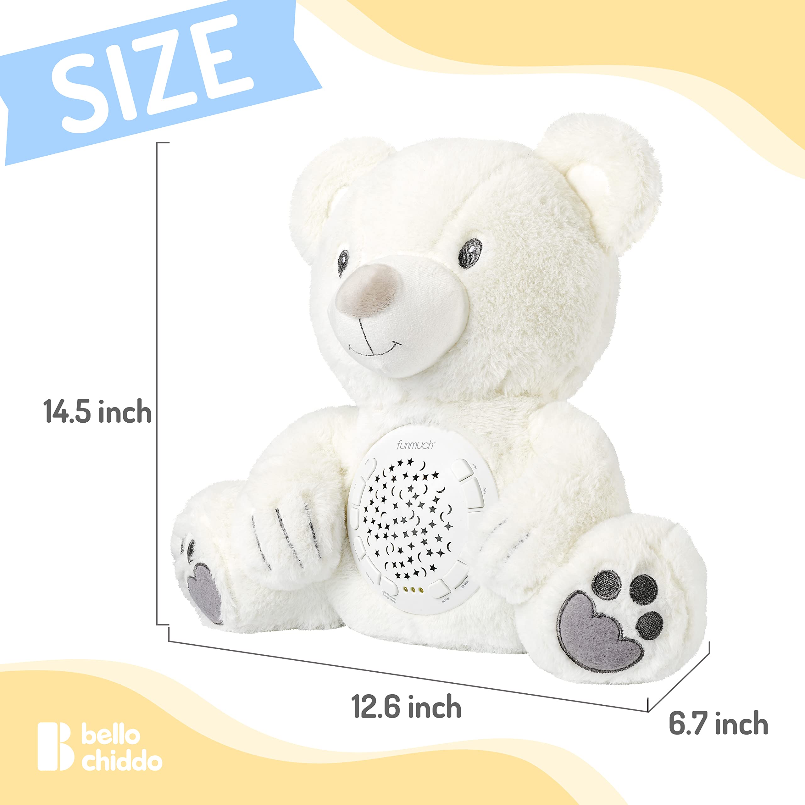 Baby Sleep Soother, Mom's Heartbeat Lullabies Soothing Sounds White Noise Machine, Auto-Off Timer Night Light Projector, Unique Gifts for Babies, Stuffed Animal Toys (Polar Bear)