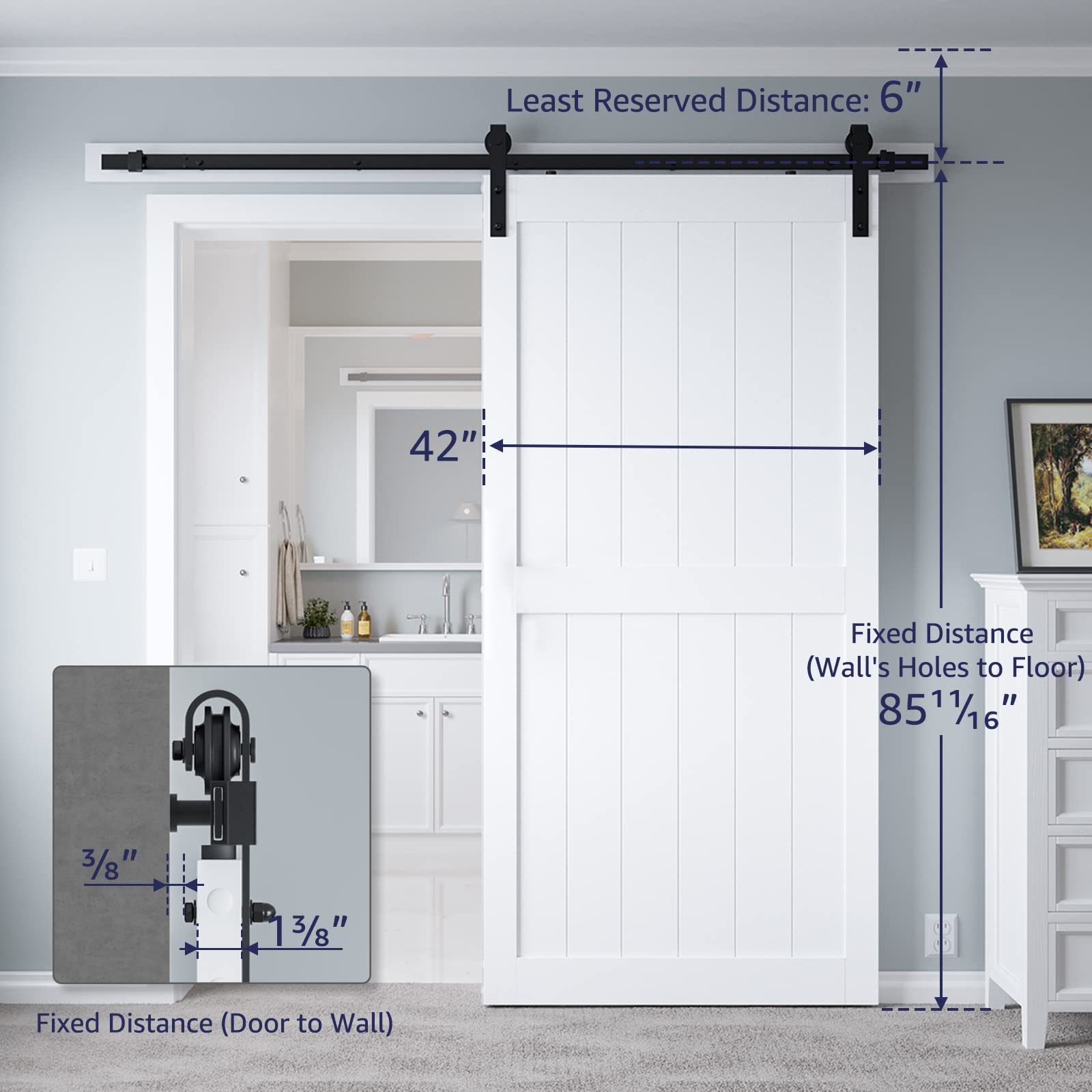 COSHOMER 42in x 84in White Sliding Barn Door, Solid Barn Door Slab Covered with Water-Proof PVC Surface, MDF, Easy Assembly, H-Frame