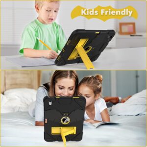 YIMIKOL Case for ipad 10th Generation Case Kids 10.9 inch 2022, Slim Heavy Duty Shockproof Rugged Protective Cover with Built-in Stand for iPad 10th Case 10.9'' for Kids Boys Girls, Black+Gold