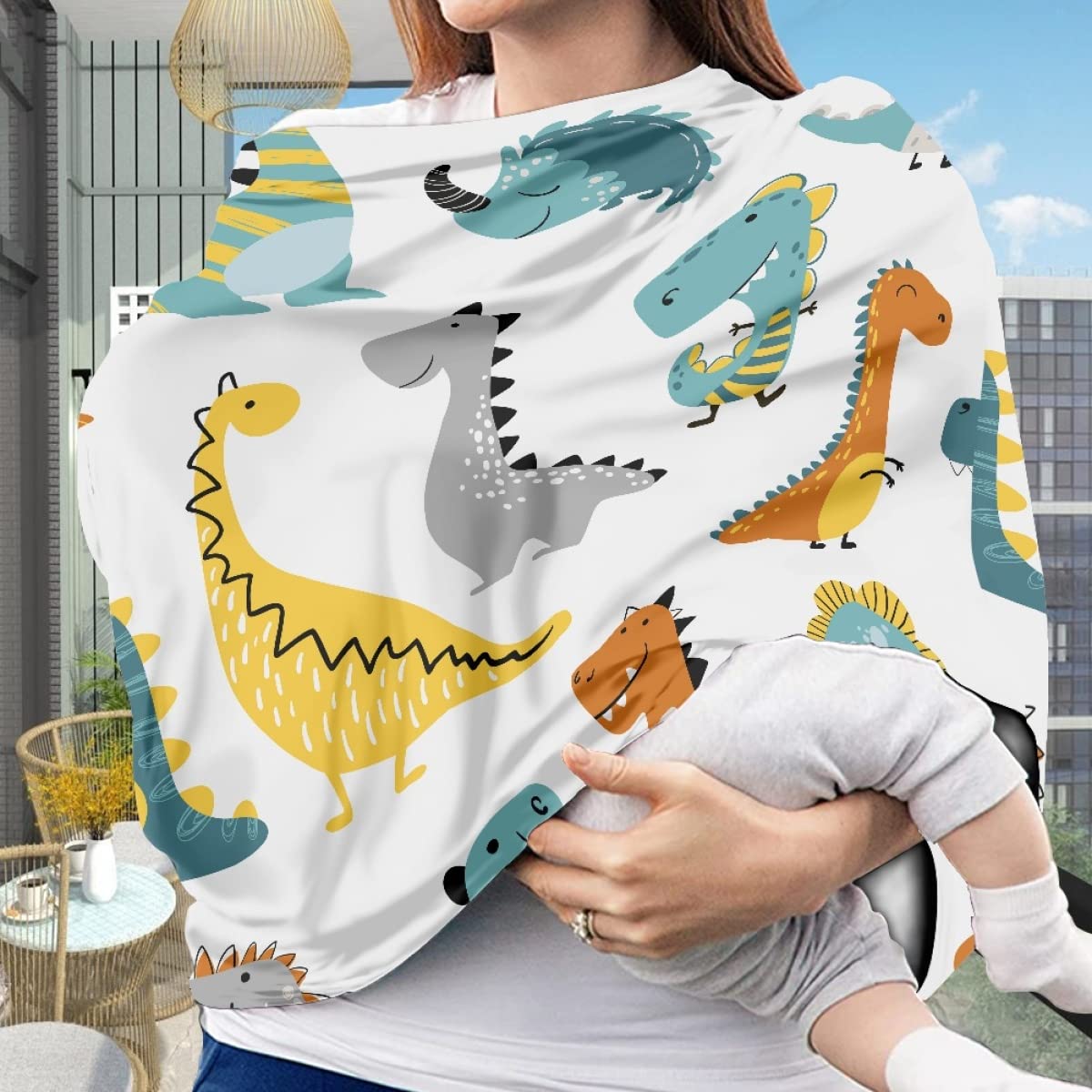 KIDVOVOU Nursing Cover Breastfeeding Scarf Happy Dinosaur Printed Baby Car Seat Covers Infant Stroller Cover Carseat Canopy