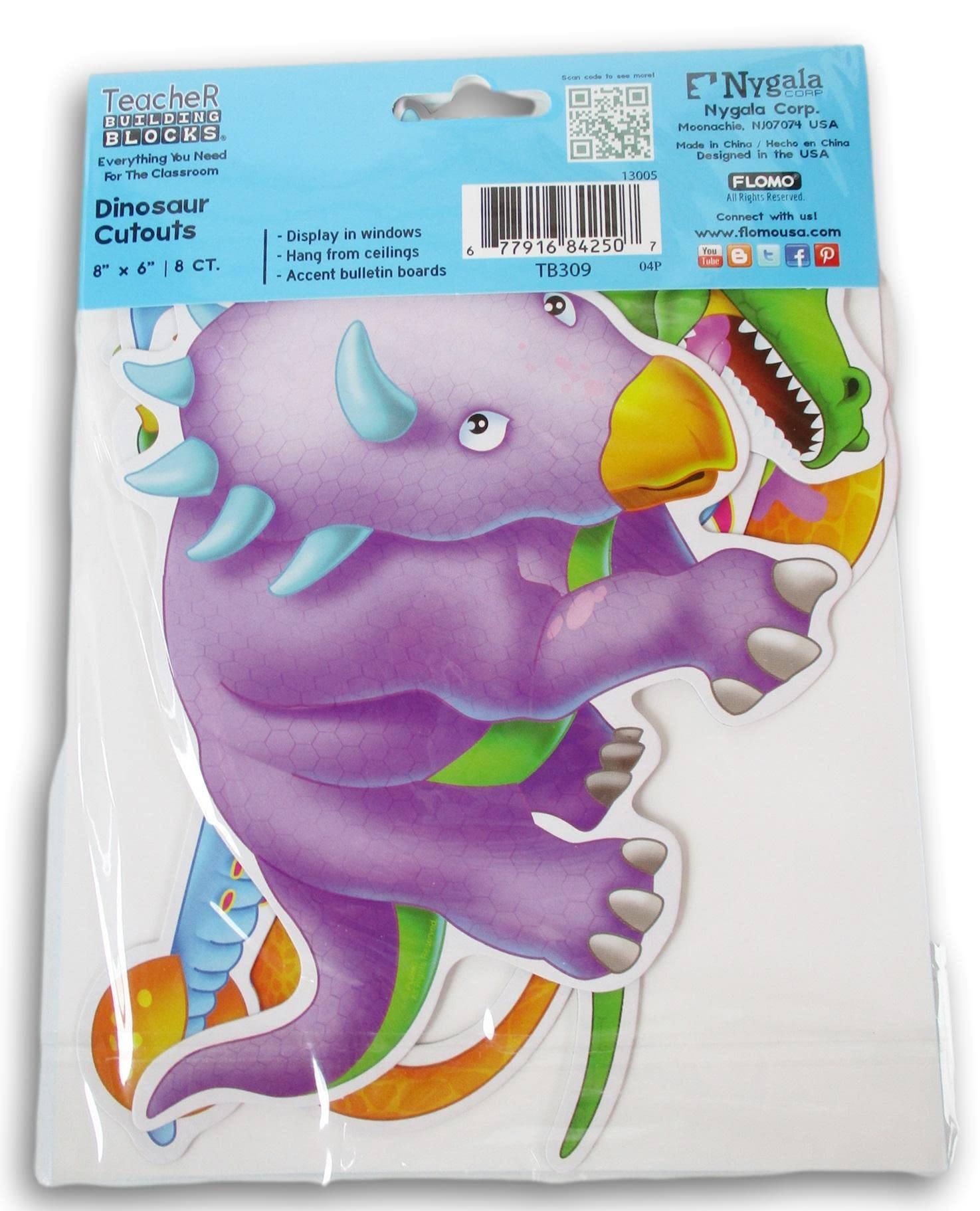 Dinosaur School Bulletin Board Paper Cutouts - 8 Piece - 8 x 6 Inches