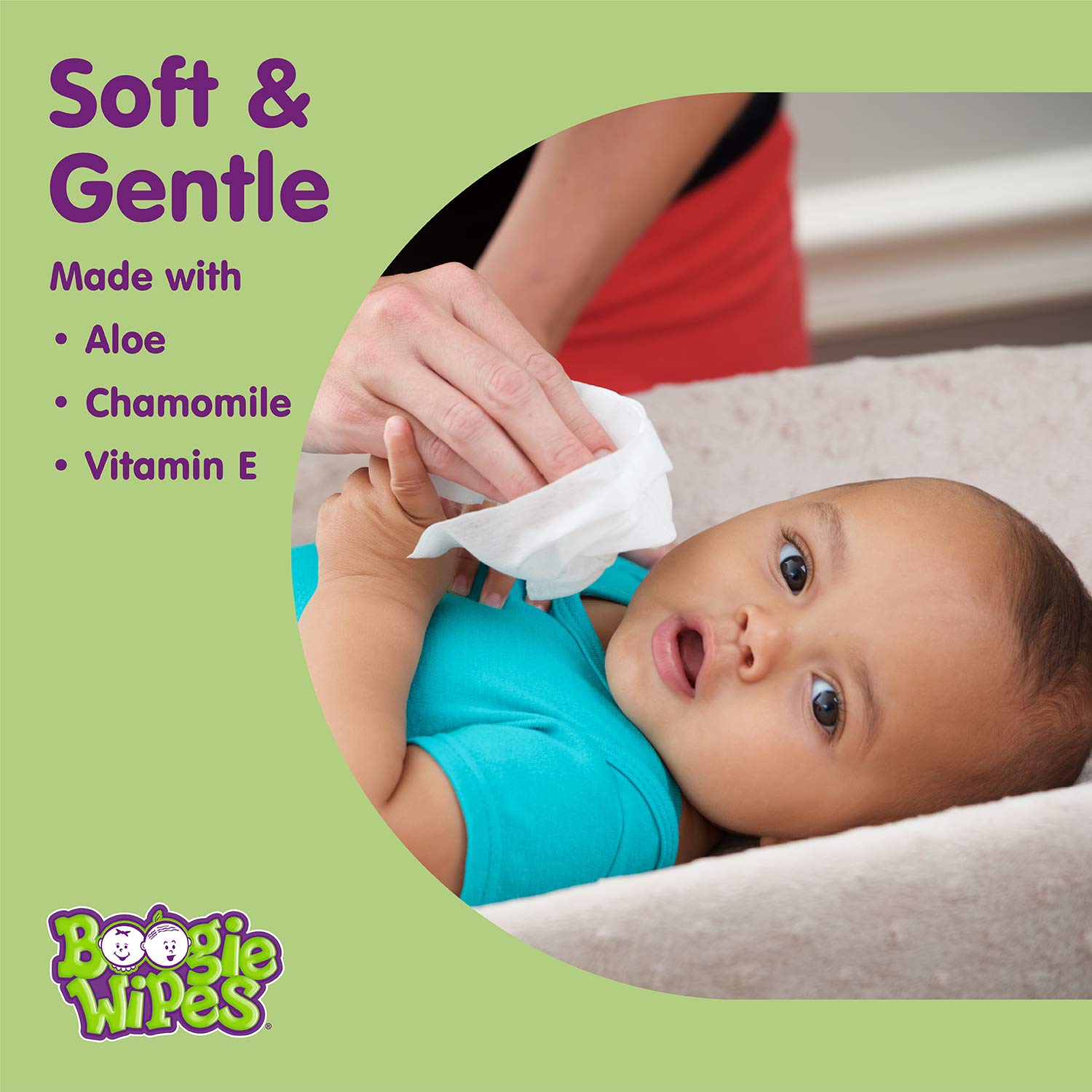 Boogie Wipes Gentle Wet Wipes for Baby and Kids, Made with Vitamin E, Aloe and Chamomile, Fresh and Unscented Wipes, 180 Count