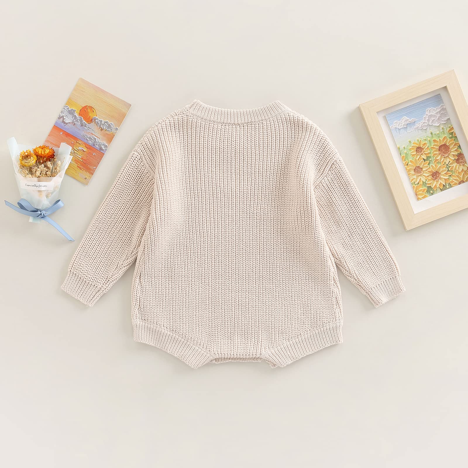 woshilaocai Baby Boy Girl Sweater Oversized Long Sleeve Romper Warm Crewneck Onesie CuteToddler Knitted Winter Clothes (12-24 Months,Cream)