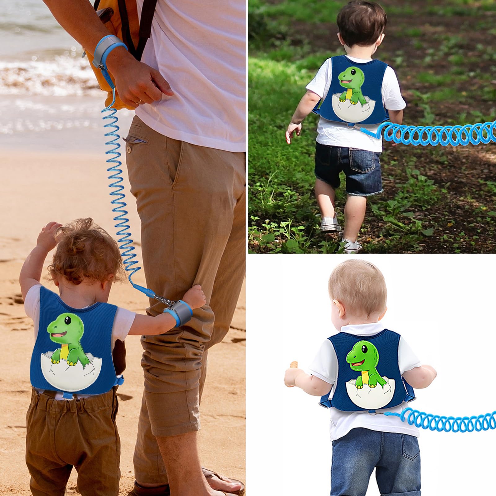 Accmor Toddler Leash Harness, Cute Dinosaur Child Harness Baby Leashes + Anti-Lost Wrist Link, Kids Harness Walking Assistant Strap Belt Tether for 1-4 Years Boys Girls to Travel & Outdoor (Dark Blue)