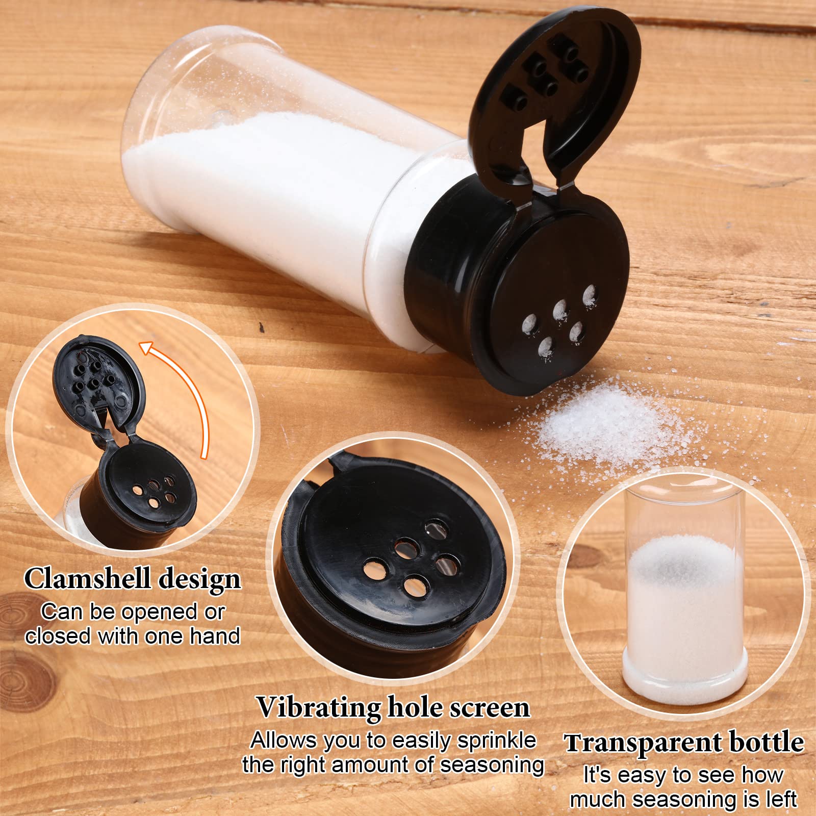 50 Pcs Plastic Spice Jars with Shaker Lids Spice Containers Plastic Spice Bottles Seasoning Shaker Jars 3.3 Oz/ 100ml Seasoning Shaker for Storing Spice, Herbs and Seasoning Powders (Black)