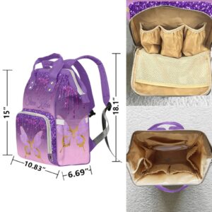 Purple Butterfly Dripping Personalized Diaper Backpack with Name,Custom Travel DayPack for Nappy Mommy Nursing Baby Bag One Size