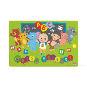 moonbug designs cocomelon reusable bpa free kids placemat, best friends yellow